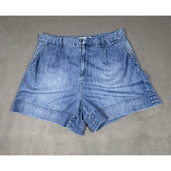 Waterford Pants - Frank & Eileen Waterford Denim Shorts Size 8 Blue Pleated Cotton Lightweight